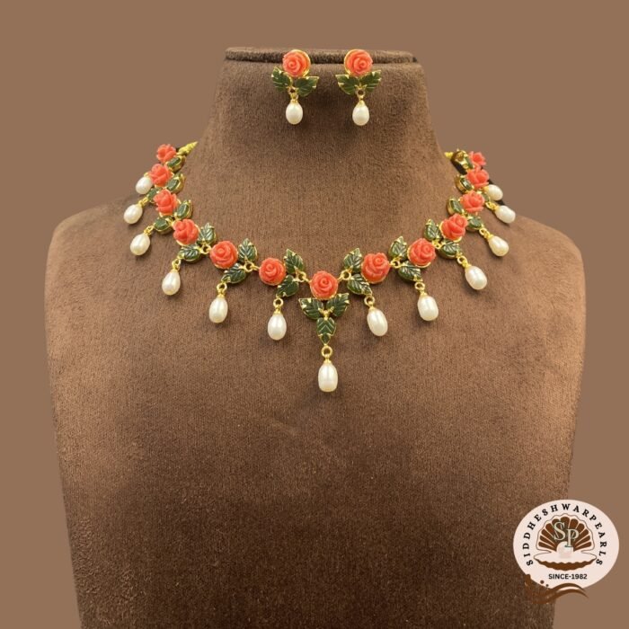 Pearl With Coral and Jade Necklace