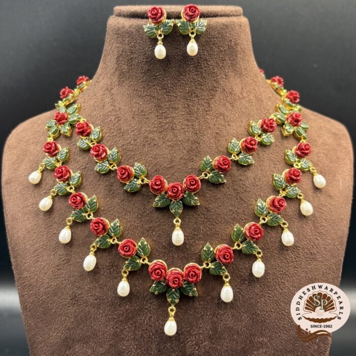 Pearl With Coral-Jade Necklace