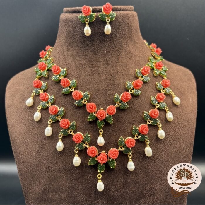 Pearl With Coral-Jade Necklace