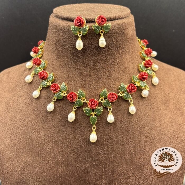 Pearl With Coral-Jade Necklace