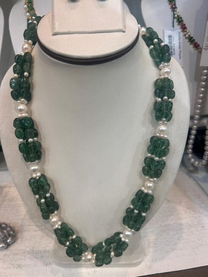 Real Pearl Emerald Necklace - Image 1
