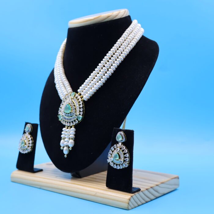 CZ emerald multi layer Pearl Necklace - Image 3