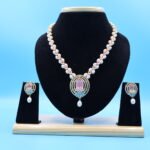 CZ Ruby Pendant Oval Pearl Necklace - Image 2