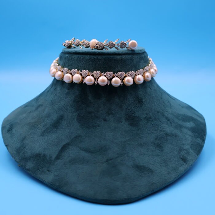 CZ Button Pearl Necklace - Image 2