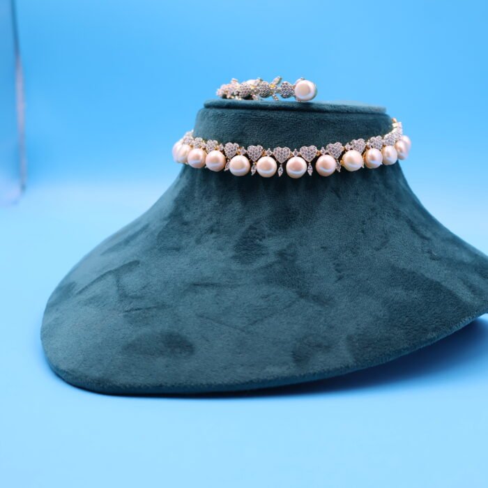 CZ Button Pearl Necklace - Image 3