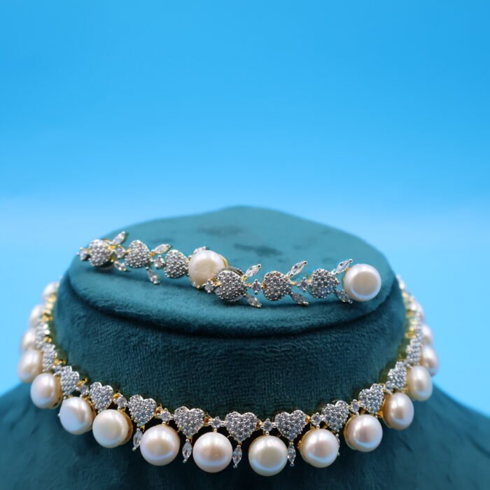 CZ Button Pearl Necklace - Image 4