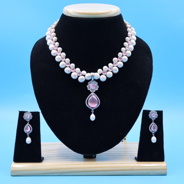 Ruby Pendant Button Pearl Necklace - Image 2