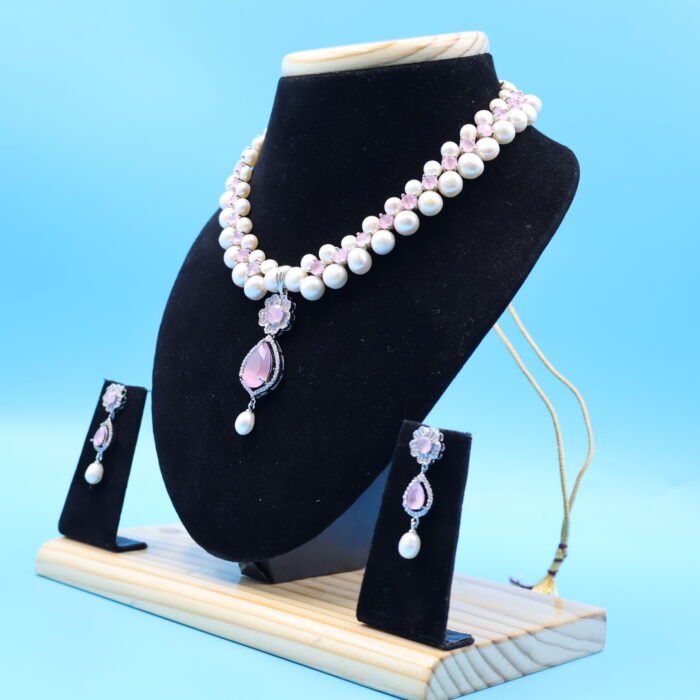 Ruby Pendant Button Pearl Necklace - Image 3