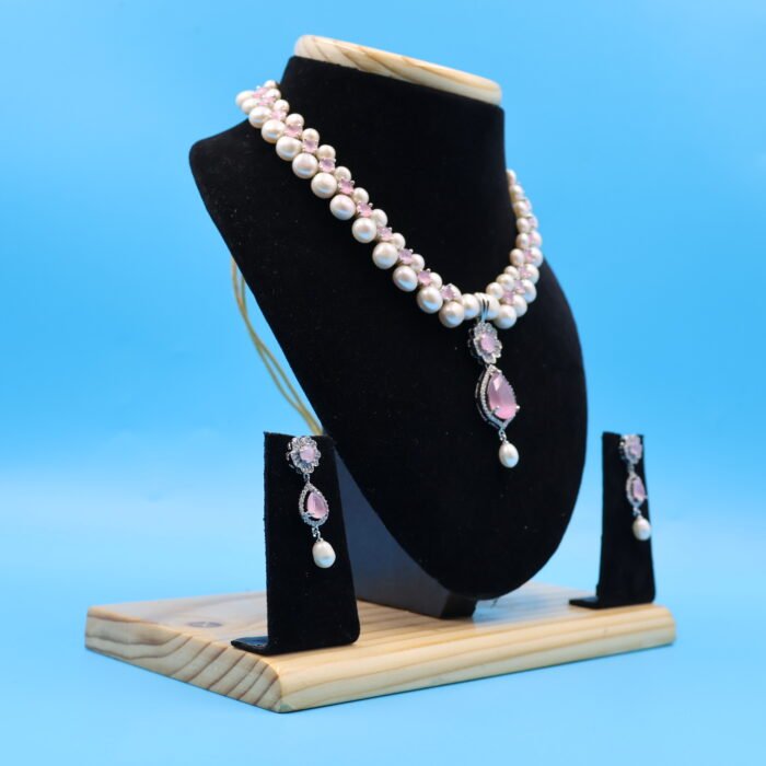 Ruby Pendant Button Pearl Necklace - Image 4