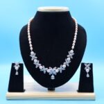 CZ Flower Pendant Pink Pearl Necklace - Image 2