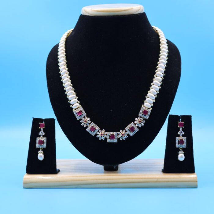Ruby Pendant Oval Pearl Necklace - Image 2