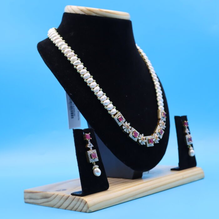 Ruby Pendant Oval Pearl Necklace - Image 4