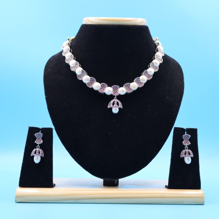 Ruby Pendant Button Pearl Necklace - Image 2