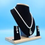 CZ Pendant Oval Pearl Necklace Set - Image 3