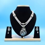 CZ Peacock Pendant Pearl Necklace Set - Image 2
