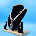 CZ Peacock Pendant Pearl Necklace Set - Image 3