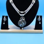 CZ Peacock Pendant Pearl Necklace Set - Image 5