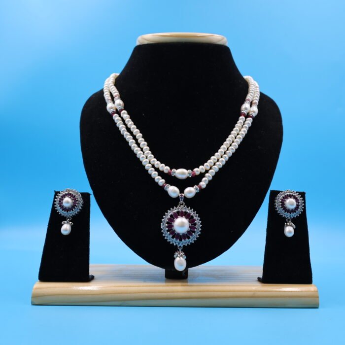 Ruby Pendant Multi layer Pearl Necklace - Image 2