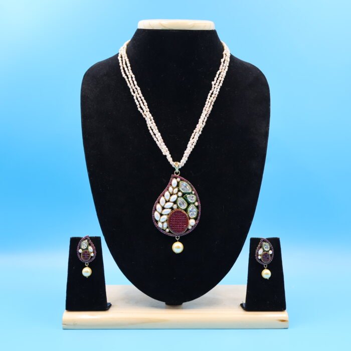 Ruby Pendant Pink Rice Pearl Nrcklace - Image 2