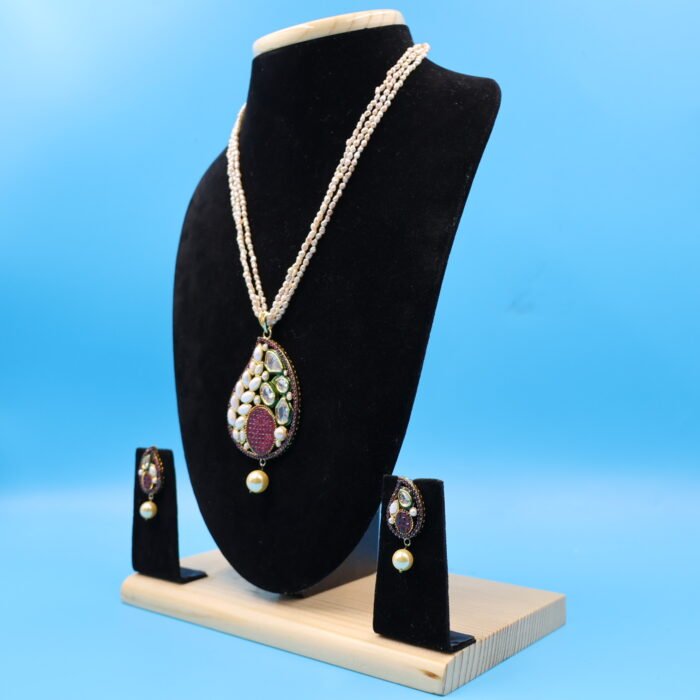 Ruby Pendant Pink Rice Pearl Nrcklace - Image 3