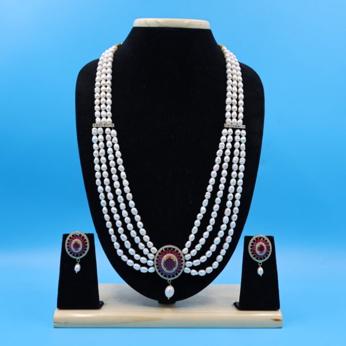 Ruby Pendant Oval Pearl necklace Set - Image 2