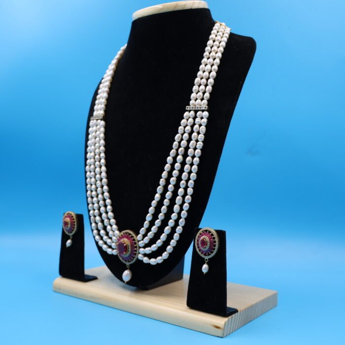 Ruby Pendant Oval Pearl necklace Set - Image 3