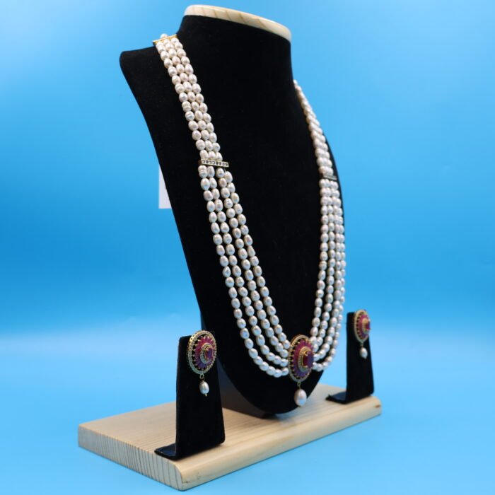 Ruby Pendant Oval Pearl necklace Set - Image 4