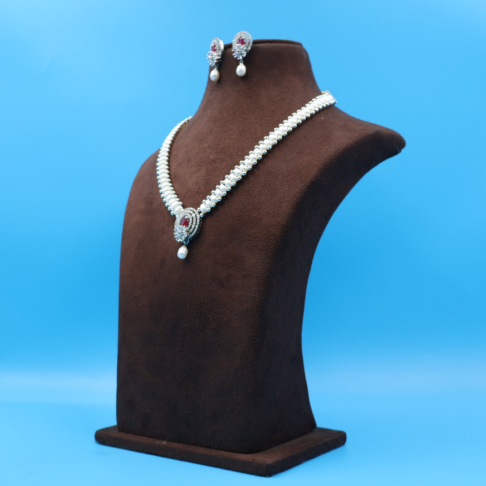 IMG_3778 CZ Ruby Oval Pearl Necklace - Image 2