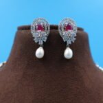 CZ Ruby Oval Pearl Necklace - Image 4