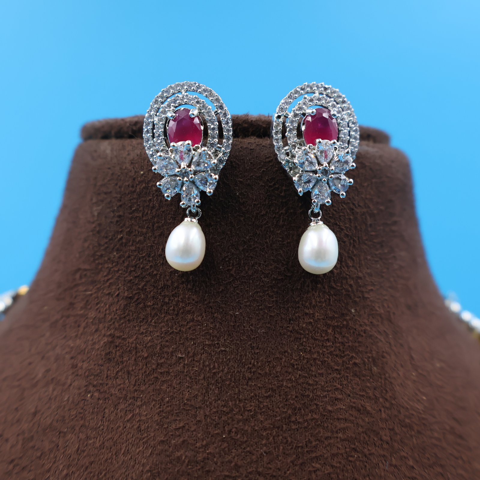 IMG_3781 CZ Ruby Oval Pearl Necklace - Image 4