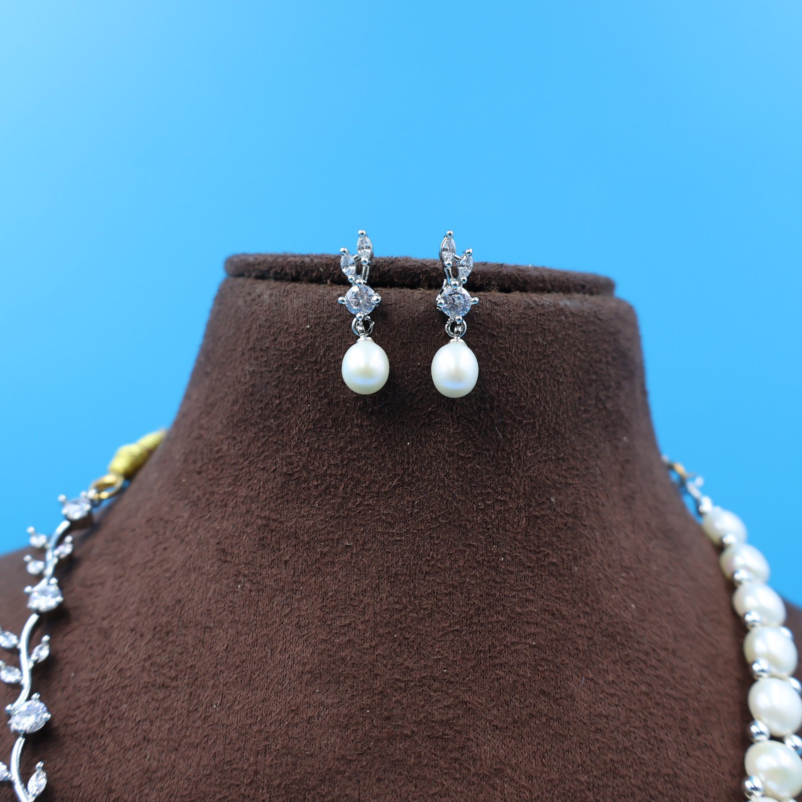CZ Button Pearl Necklace - Image 5
