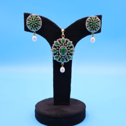 CZ Emerald Pendant Set