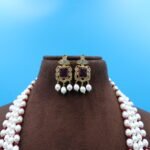 Oval Pearl Side Brooch Pearl Necklace Set - Image 4