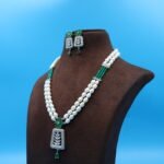 Two Layer CZ Emerald Pendant Pearl Necklace - Image 3