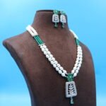 Two Layer CZ Emerald Pendant Pearl Necklace - Image 4