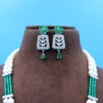 Two Layer CZ Emerald Pendant Pearl Necklace - Image 5
