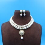 Two Layer Button Pendant Pearl Necklace - Image 2