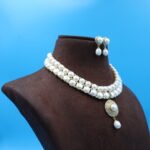 Two Layer Button Pendant Pearl Necklace - Image 4