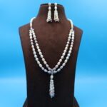 Two Layer Oval Pearl Necklace Set - Image 2