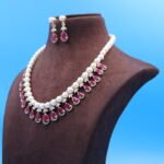 Ruby Pendant Pearl Necklace Set - Image 2