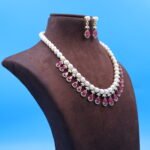 Ruby Pendant Pearl Necklace Set - Image 3