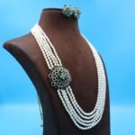 CZ Emerald Pendant Side Brooch Pearl Necklace - Image 3