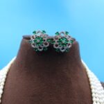 CZ Emerald Pendant Side Brooch Pearl Necklace - Image 4