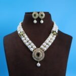 Two Layer CZ Pendant Button Pearl necklace - Image 2