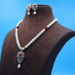 CZ Ruby Pendant Pearl Necklace - Image 3
