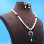 CZ Ruby Pendant Pearl Necklace - Image 4