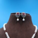CZ Ruby Pendant Pearl Necklace - Image 5