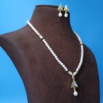 CZ Triangle Pendant Pearl Necklace - Image 4
