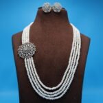 CZ Pendant Side Brooch Pearl Necklace - Image 2