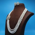 CZ Pendant Side Brooch Pearl Necklace - Image 3